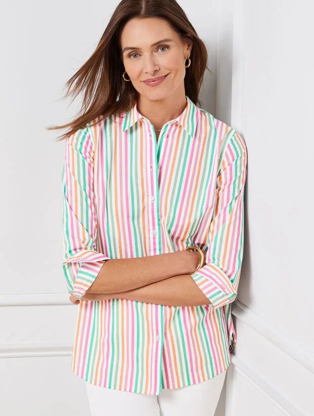 Cotton Button Front Shirt - Spring Fling Stripe | Talbots