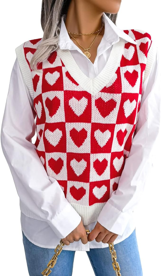 Yuemengxuan Valentine's Day Women Heart Print Sweater Long Sleeve Crewneck Sweatshirt Casual Knit... | Amazon (US)