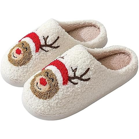 Christmas Slippers Cute Reindeer Slippers for Women, Soft Warm Preppy Fuzzy Winter Indoor Shoes, ... | Amazon (US)