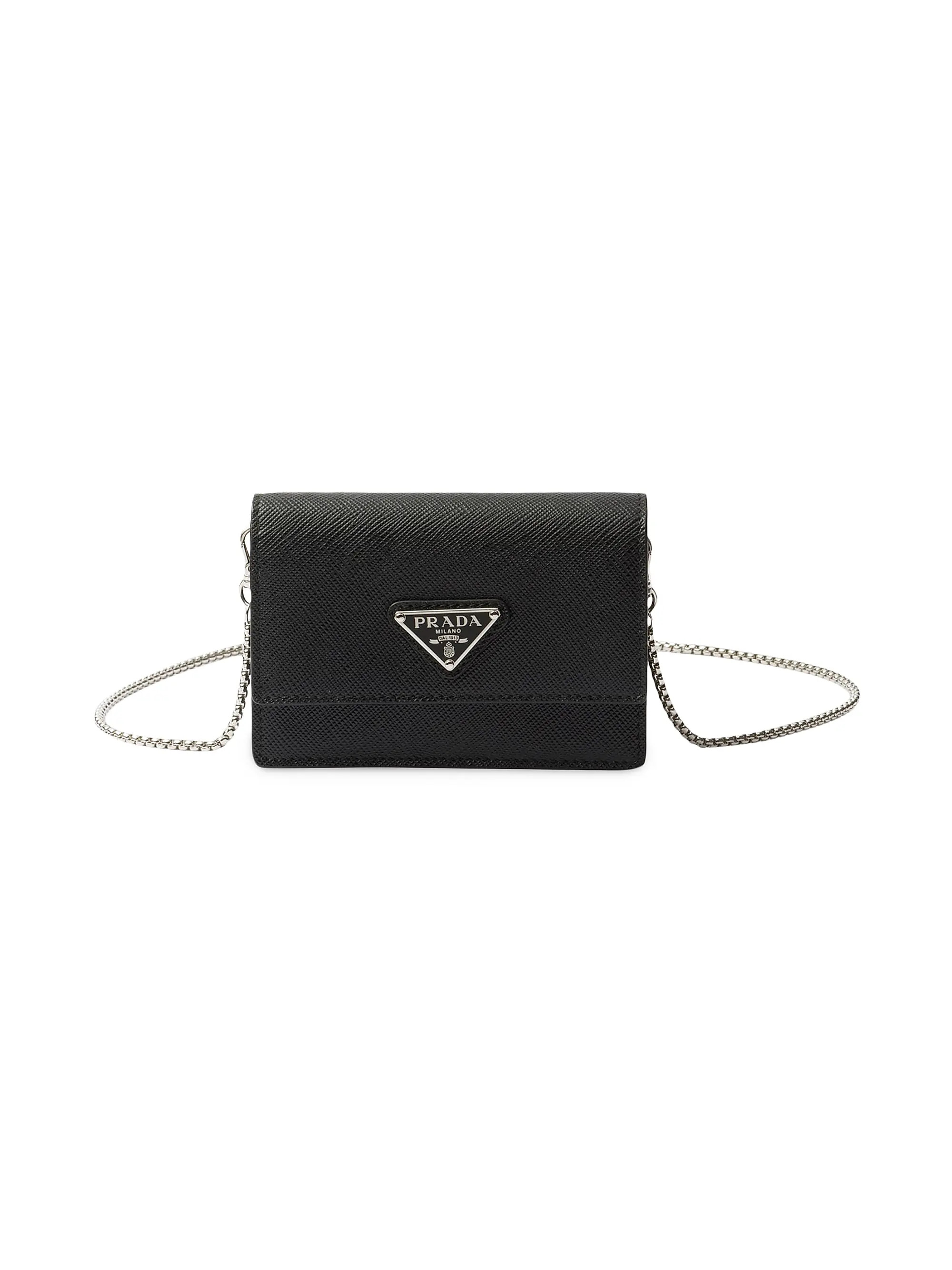 Prada Saffiano Leather Card Holder with Shoulder Strap | Saks Fifth Avenue | Saks Fifth Avenue