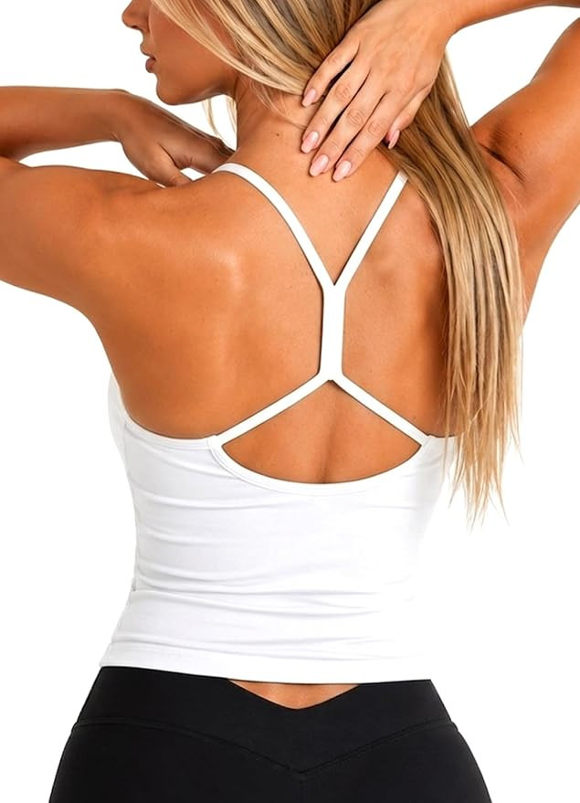 Navneet Women Racer Y Back Sports Bra Longline Padded Yoga Workout Gym Built in Bra Crop Tank Top | Amazon (US)