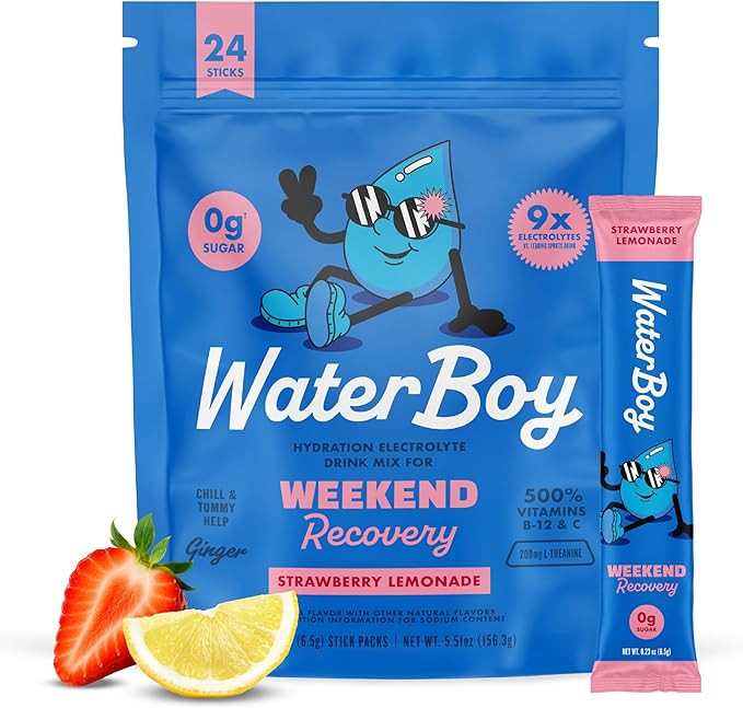 Waterboy - Weekend Recovery, Strawberry Lemonade, Sugar Free Electrolytes Powder Drink Mix - 24ct... | Amazon (US)