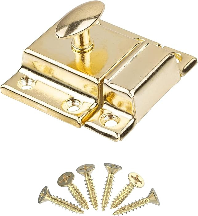 Large Stamped Brass Stamped Cabinet Door Latch - 2 1/8" × 2 1/8" - Pack of 2 - Spring Loaded Cup... | Amazon (US)