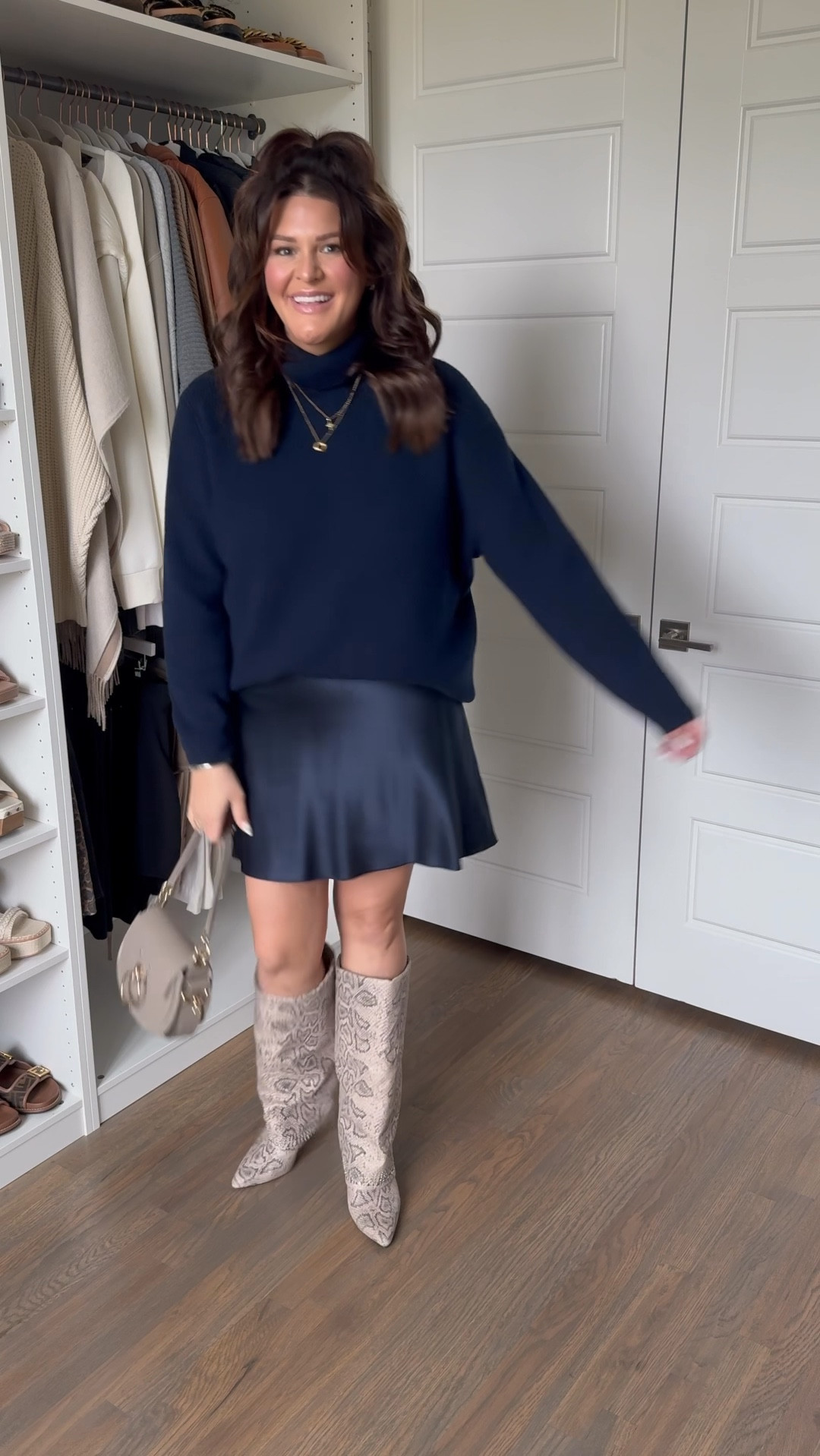There is nothing more chic than a monochrome look! This navy oversized sweater and matching silk mini skirt give major quiet luxury vibes and pair perfectly with these designer inspired snake boots. 

Sweater & Skirt: XL

#sweaterdress #datenightoutfit #size16 #size14style #fallfashion #howtostylevideo #midsize #fallboots

size 14, sweater dress, fall fashion, quiet luxury, date night outfit, winter fashion

#LTKMidsize #LTKVideo #LTKFindsUnder100