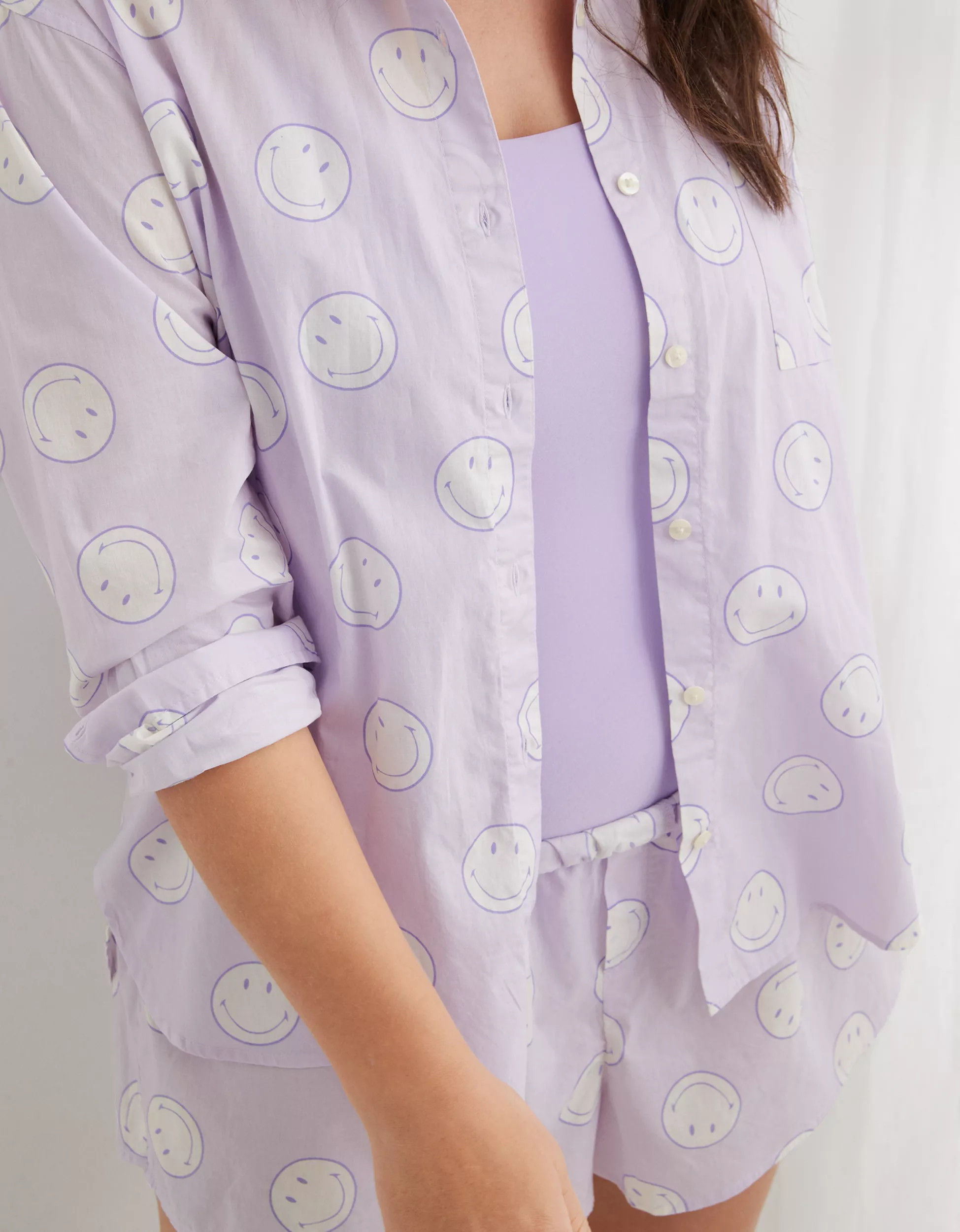 Aerie Smiley® Poplin PJ-to-Party Shirt | Aerie