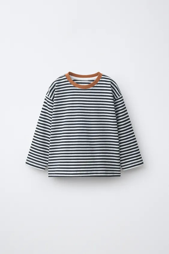 STRIPED CONTRAST COLLAR T-SHIRT | Zara US