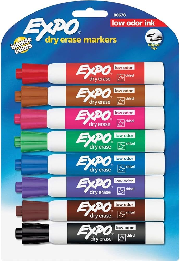 EXPO Low Odor Dry Erase Markers, Chisel Tip, Assorted Colors, 8 Count | Amazon (US)