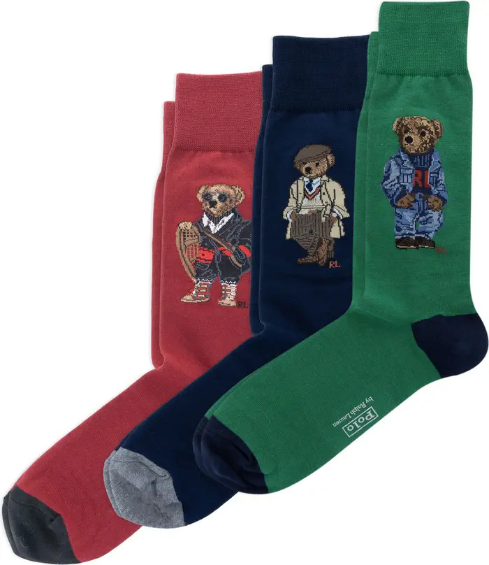 Assorted 3-Pack Polo Bear Crew Socks Gift Box | Nordstrom