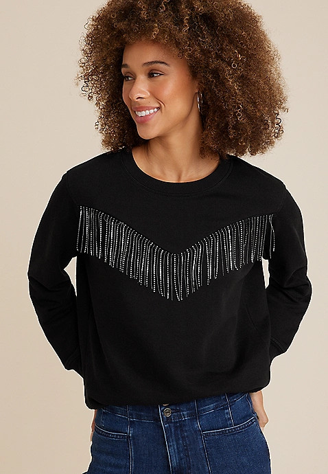 Rhinestone Fringe Sweatshirt | Maurices
