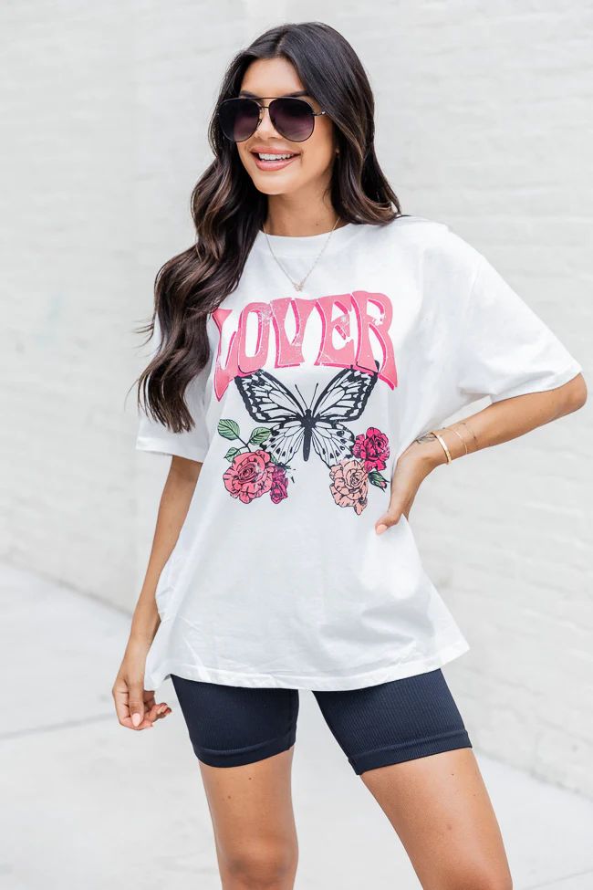Lover Butterfly White Oversized Graphic Tee SALE | Pink Lily