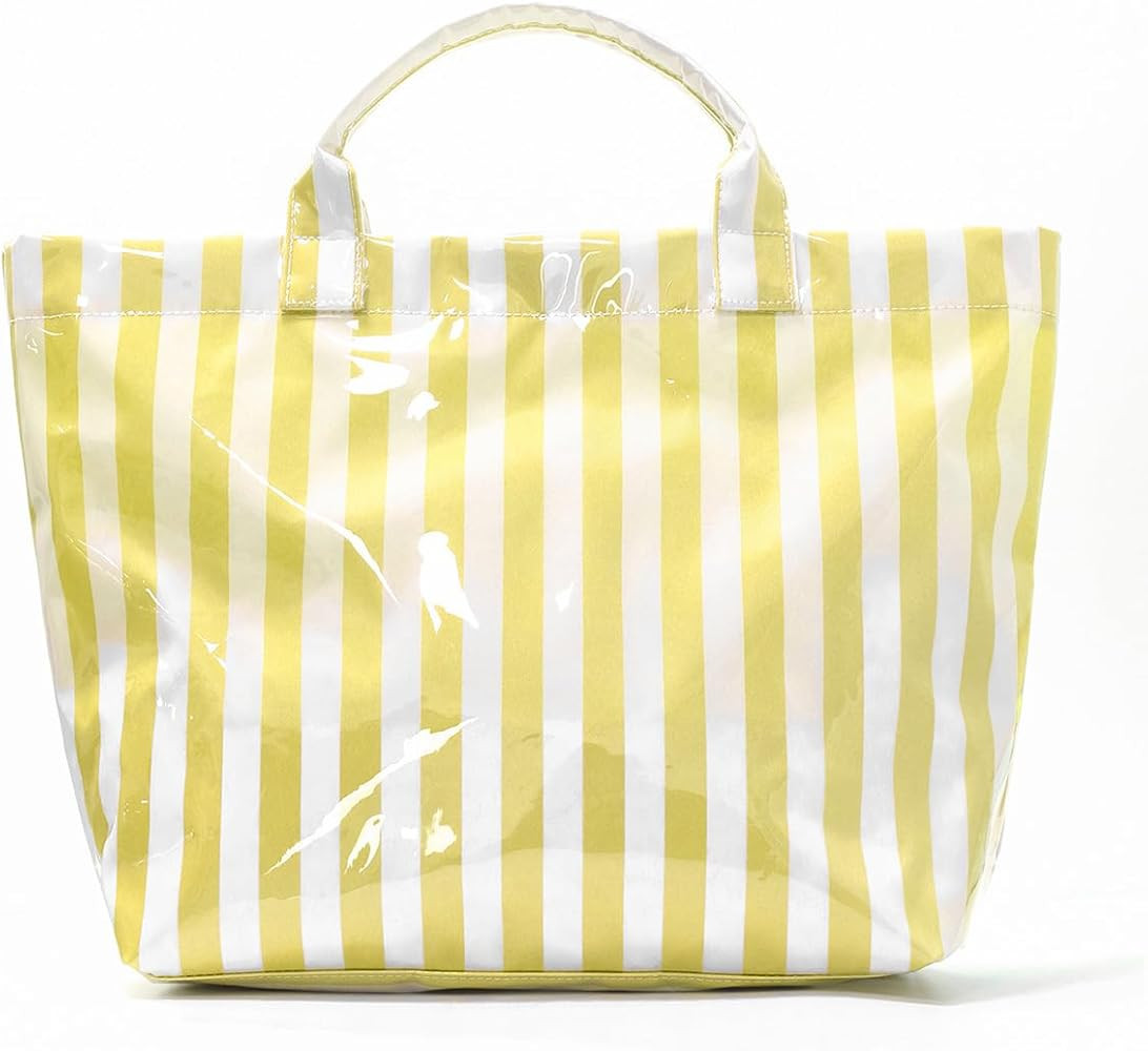 Lushandy Striped PVC Tote Bag for Women, Waterproof Plastic Tote Bag for Beach Pool Large Top Han... | Amazon (US)