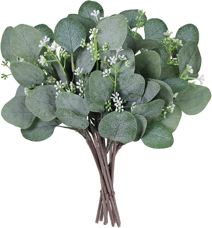 Supla 10 Pcs Artificial Seeded Eucalyptus Leaves Stems Bulk Artificial Silver Dollar Eucalyptus L... | Amazon (US)