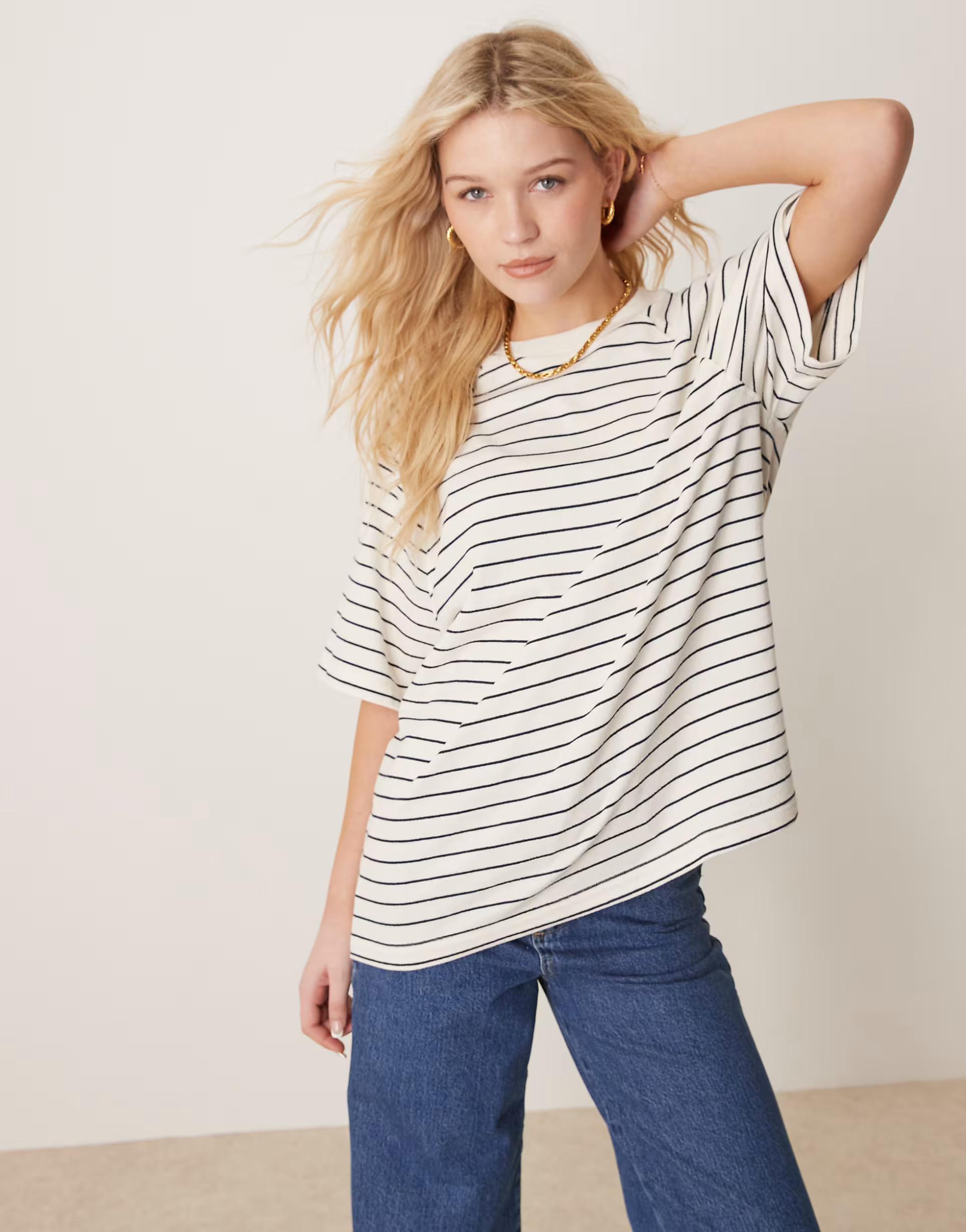 ASOS DESIGN boxy raglan sleeve t-shirt in vintage navy stripe | ASOS (Global)