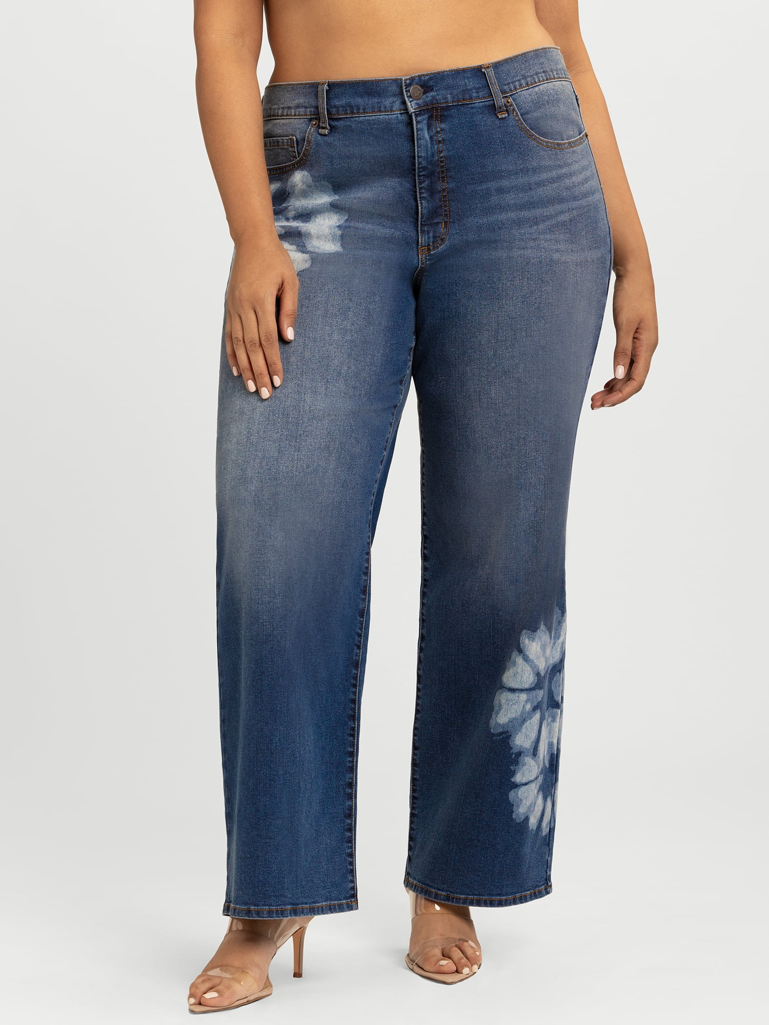 Jessica Simpson Women's Plus Rosa Print Mid Rise Relaxed Straight Leg Jeans, 32.5" Inseam, Sizes ... | Walmart (US)