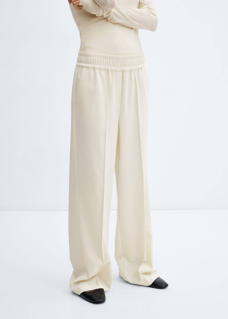 Wideleg pants with elastic waist -  Women | Mango USA | MANGO (US)