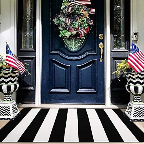 EARTHALL Black and White Striped Rug 27.5 x 43 Inches Cotton Hand-Woven Reversible Foldable Washable | Amazon (US)