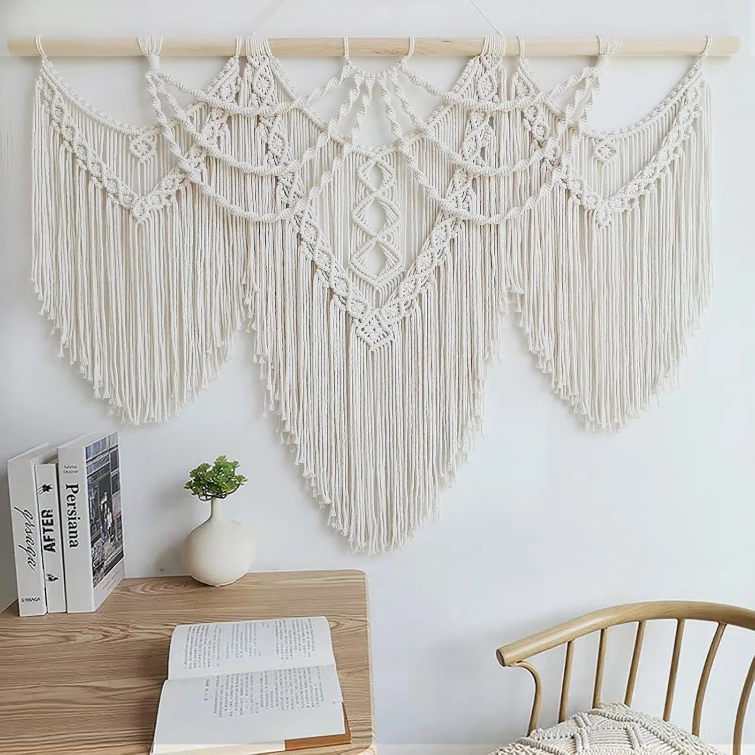 Large Beige Fringe Macrame Wall Hanging – Boho Wall Art for Living Room & Bedroom | Wayfair North America