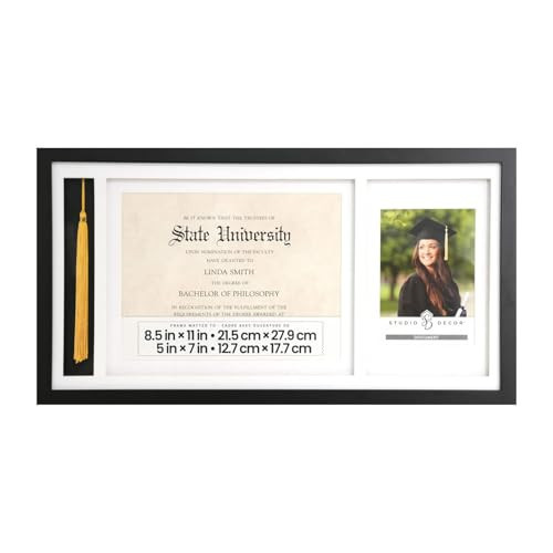 Studio Decor 5" x 7" Black Graduation Certificate with Tassel Picture Frame - Display Diplomas, Certificates, and Documents - Includes Hanging Hardware - 1 Pack | Amazon (US)
