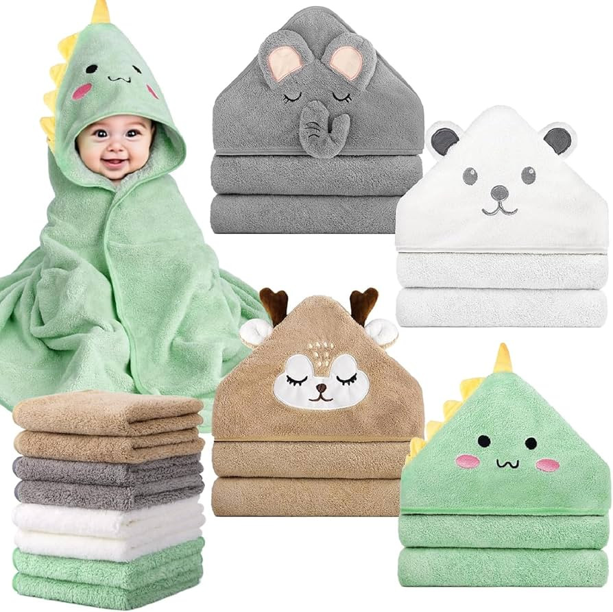 12 PCS Baby Bath Towels Set for Infants Toddlers, 4 PCS Animal Hooded Baby Towels & 8 PCS Washclo... | Amazon (US)