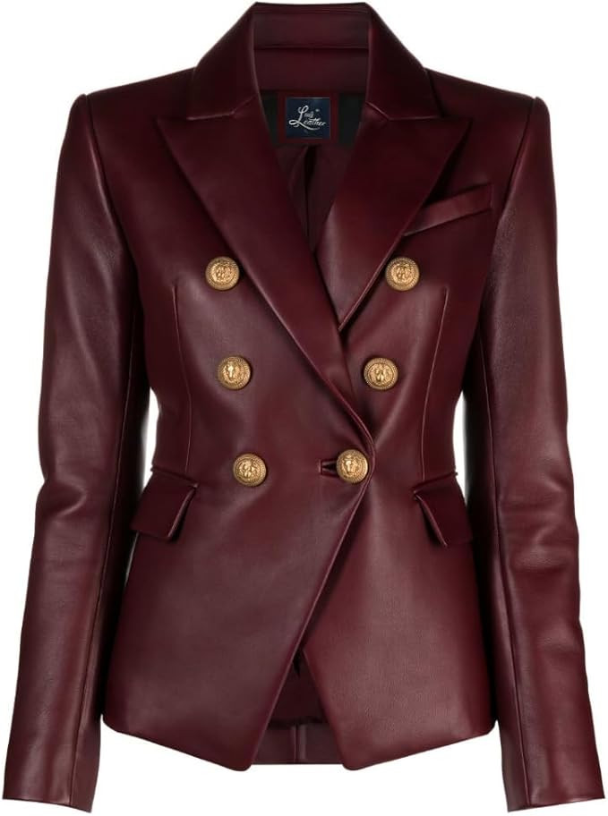 SID Genuine Lambskin Leather Black Women’s Single Button Blazer with Full Sleeves Suit Style fo... | Amazon (US)