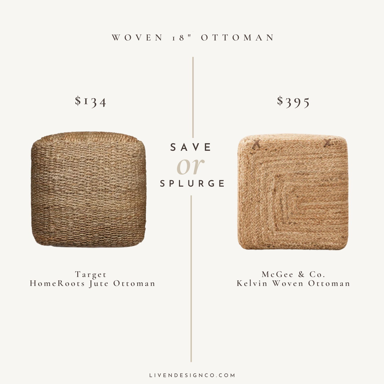 Save or splurge. Woven 18 inch ottoman Accent pouf. Jute woven pouf. Entryway. Living room. McGee and co woven ottoman. Dupe. Look for less. Copycat 

#LTKSeasonal #LTKHome #LTKSaleAlert