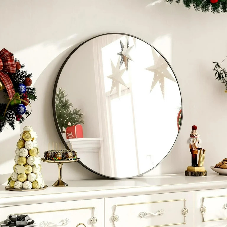 BEAUTYPEAK 24" Wall Mirror Bathroom Mirror Wall Mounted Round Mirror, Black | Walmart (US)