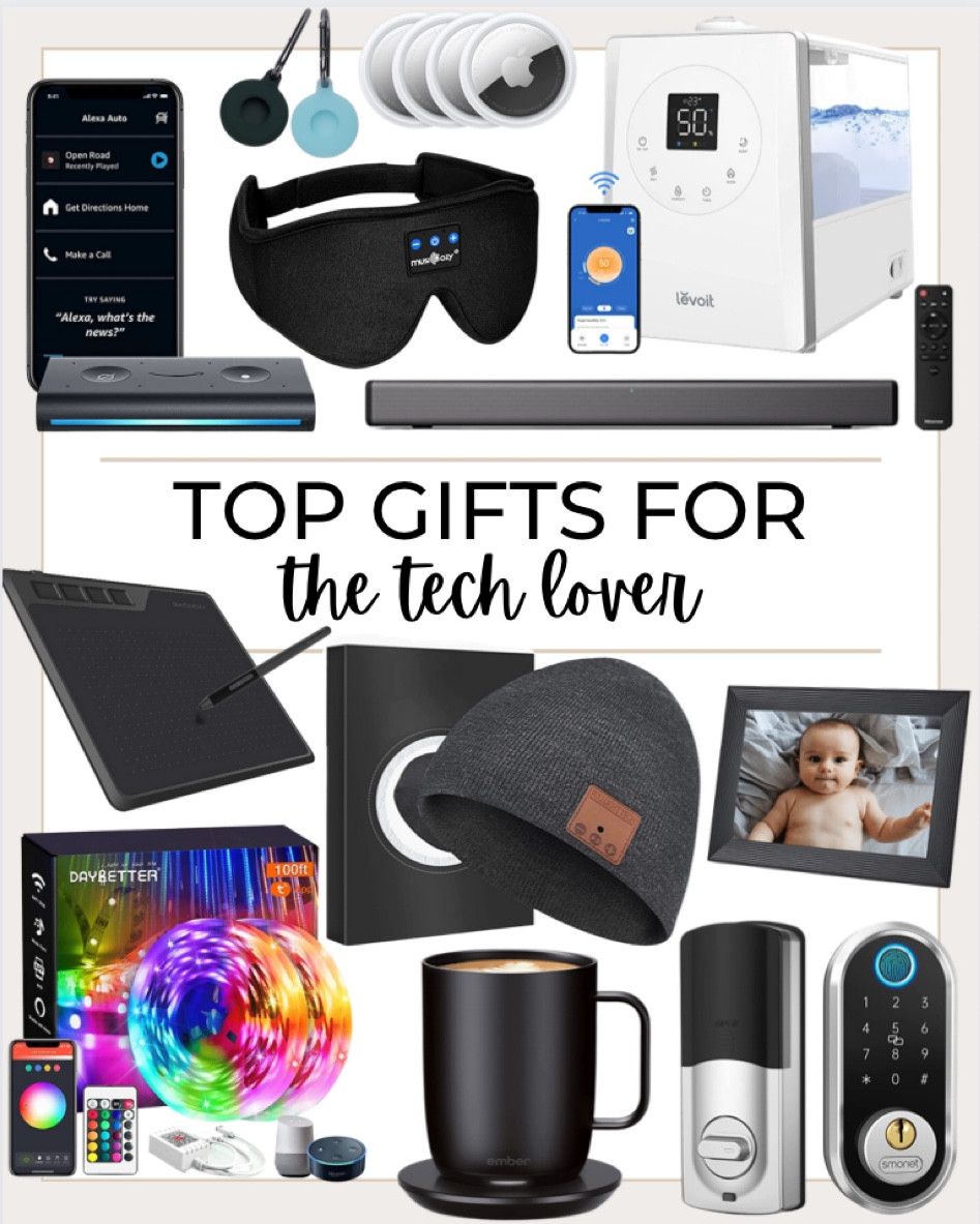 Top gifts for the tech lover include, Apple AirTags, silicone apple AirTag keychain, large humidifier, sound bar, digital picture frame, temperature smart mug, smart deadbolt, Bluetooth sleep mask, Bluetooth beanie, Alexa for your car, graphics tablet, and LED light strip.

Tech gifts, gift guide, gifts for him, gifts for her, home gifts, smart home, Christmas gift

#LTKhome #LTKunder100 #LTKmens