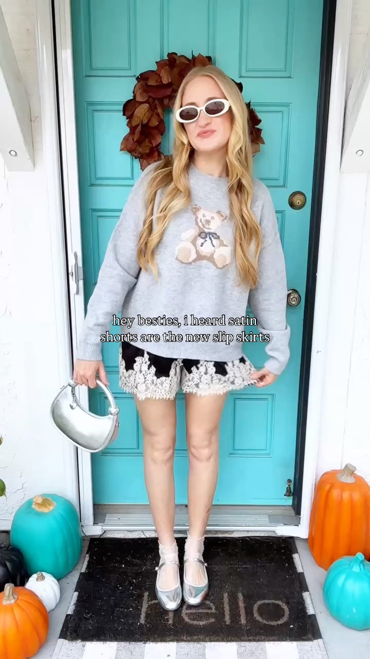 how to style SILK SHORTS for the ultimate cool girl vibe this fall! paired these with a cozy teddy bear sweater, metallic Mary janes and some cutie lace socks for a causal take. 

wearing M in all pieces at 140 lbs and 5'7" for reference!


can’t wait to share all the ways I’ve been living in these satin shorts this fall, from casual to dressy 🙌🏻 

#

satin shorts styling ideas, lace shorts outfits, pinterest aesthetic, fall style ideas, fall outfit ideas, silk shorts, satin shorts outfits, free people style, free people vibes, free people look for less, amazon style finds, boho style 

 #LTKFindsUnder50 #LTKFindsUnder100 #LTKStyleTip