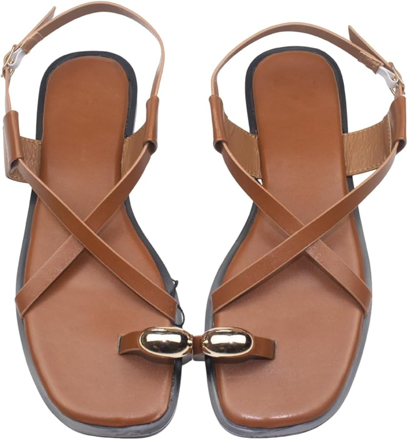 Yytcsjz Strappy Flat Sandals for Women, Women Orthopedic Bunion Corrector, Open Toe Leather Sanda... | Amazon (UK)