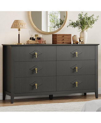 gaomon Fluted 6 Drawers Dresser for Bedroom, 54" Wide Modern Chest of Drawers with Metal Handle, ... | Macy's