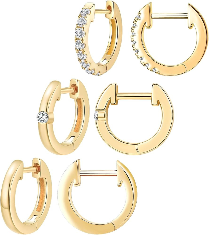 Gold Hoop Earrings Set 14k Gold Plated Huggie Hoop Earrings Hypoallergenic Jewelry Daily Earrings... | Amazon (US)