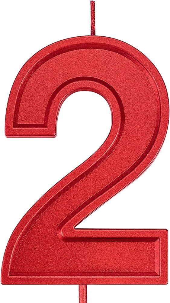 3.93in Big Size Happy Birthday Metallic Red Number 2 Candles, Red Color Happy Birthday Cake Cupca... | Amazon (US)