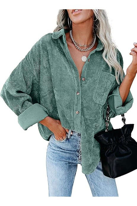 Astylish Women Corduroy Shirts Casual Long Sleeve Button Down Blouses Top | Amazon (US)