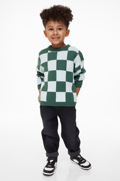Jacquard-knit Sweater - Dark green/checked - Kids | H&M US | H&M (US + CA)