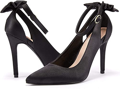 PiePieBuy Women's Pointed Toe High Heels Ankle Strap D'Orsay Pumps Shoes Bow Wedding Bowtie Back Dress Sandals (Cool Black, numeric_6_point_5) | Amazon (US)