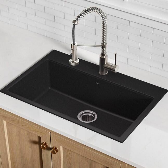 Kraus Granite Dual-mount 30.75-in x 20.13-in Black Onyx Granite Single Bowl 1-Hole Kitchen Sink | Lowe's