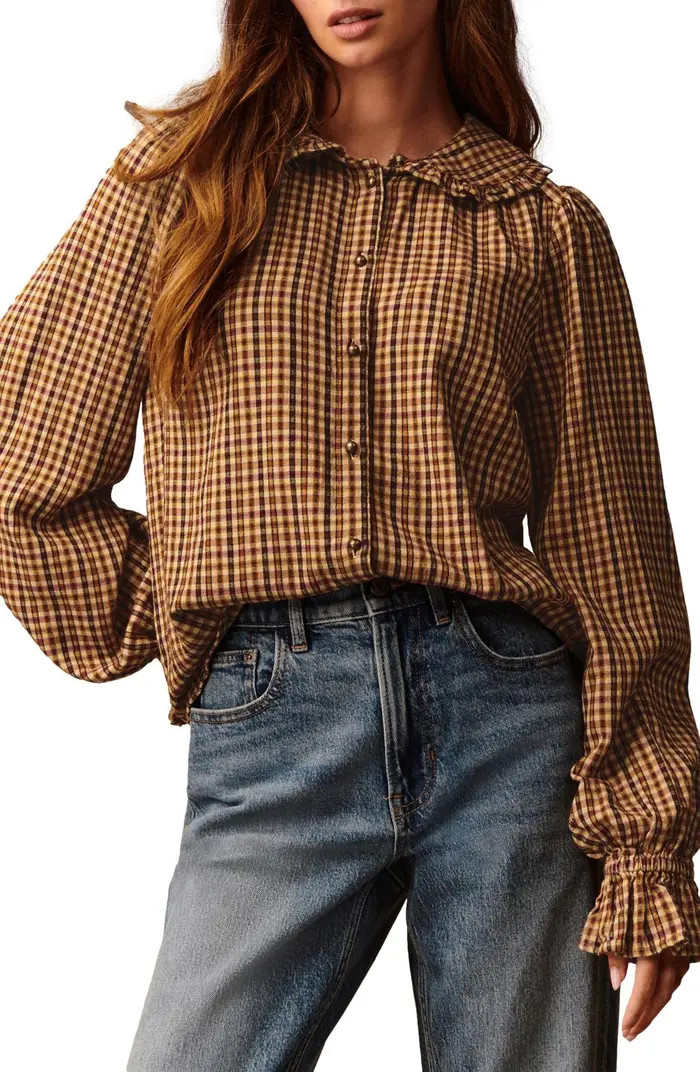 NEXT Check Ruffle Collar Button-Up Shirt | Nordstrom | Nordstrom