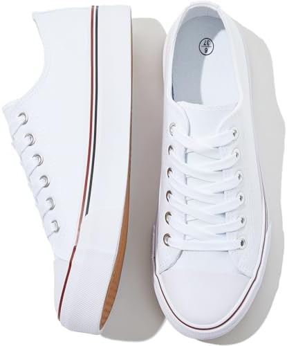 FRACORA Womens White Black Canvas Sneakers Low Top Canvas Shoes for Women Tennis Shoes | Amazon (US)