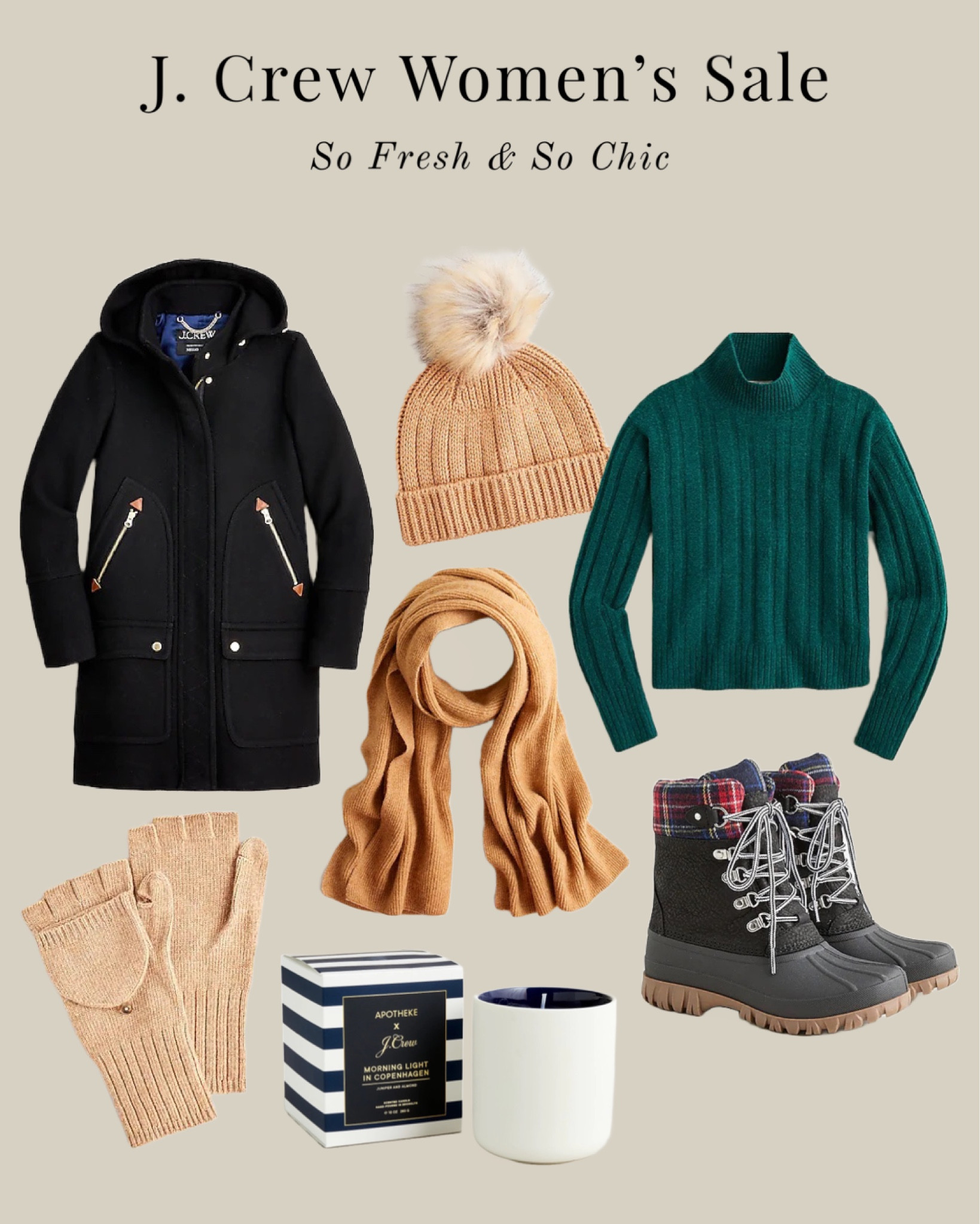 J. Crew women’s clothing sale!
-
Women’s clothing - women’s Italian wool parka - super soft turtleneck sweater - super soft scarf - women’s gloves - pompom knit hat - women’s winter boots - Apotheke candle Copenhagen - women’s clothing sale 

#LTKGiftGuide #LTKSeasonal #LTKCyberweek #LTKsalealert
