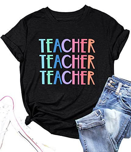 Teacher Shirts Women Funny Teach Printed Graphic Tshirt Short Sleeve T-Shirt Blouse Teacher Gifts Tops Tee Black | Amazon (US)