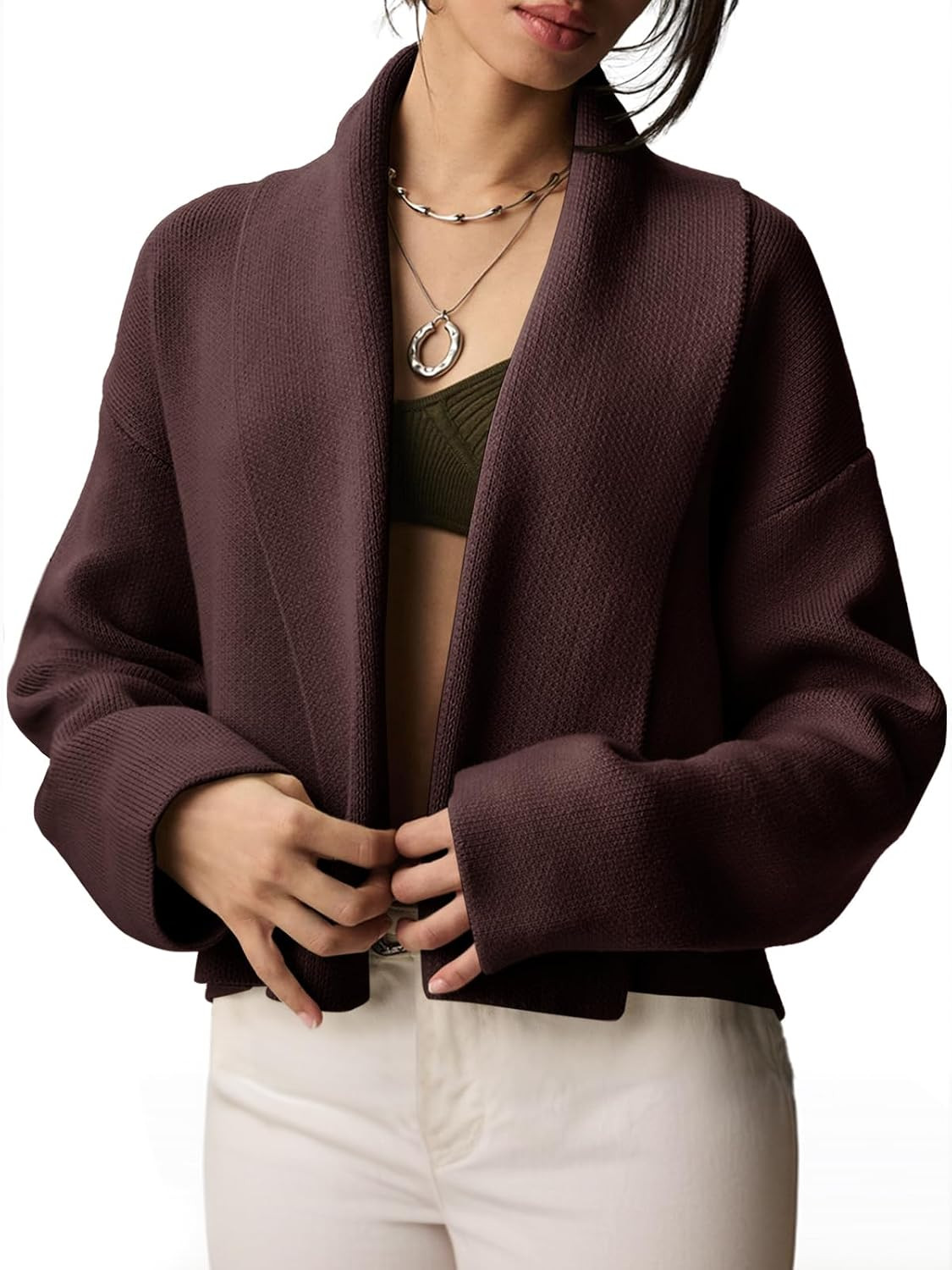 Saodimallsu Womens Cropped Cardigan Sweaters Formal Shawl collar Cardigans | Amazon (US)