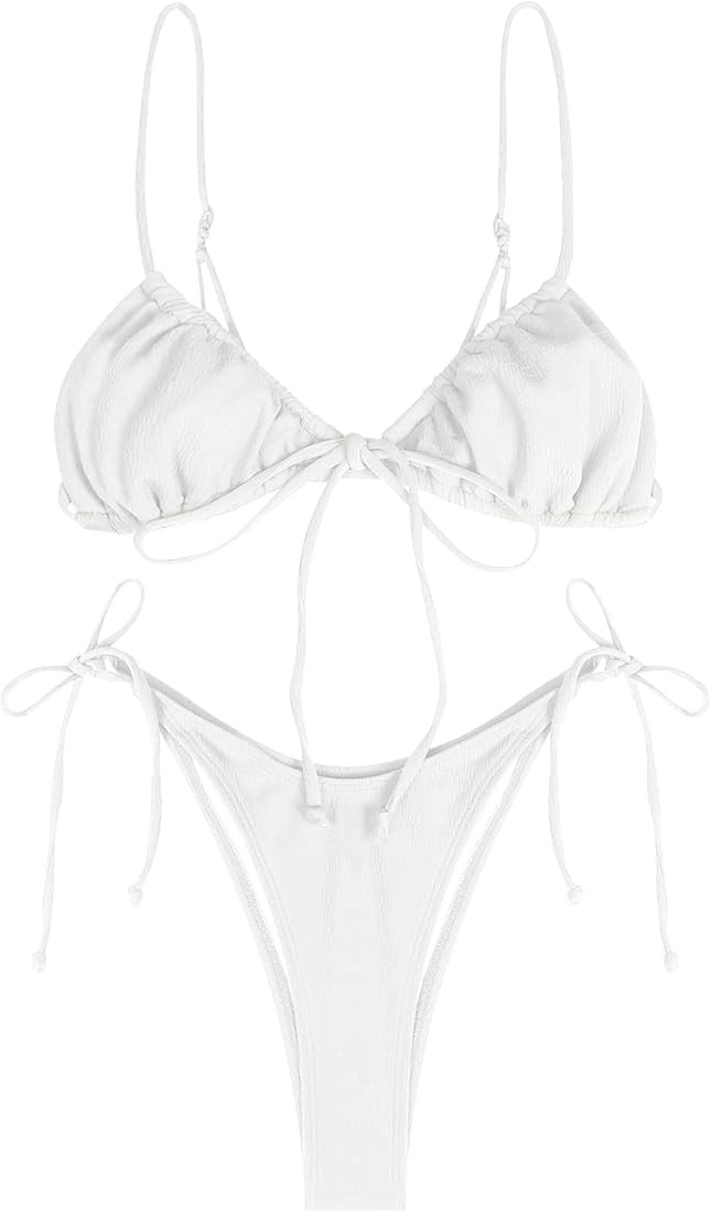 ZAFUL Womens High Cut Thong Bikini Set Swimsuits Cami String Sexy Bathing Suit | Amazon (US)