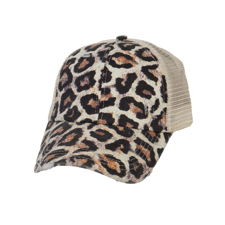 Top Headwear Fashion Leopard Cheetah Print Criss Cross Ponytail Trucker Hat - Ivory | Walmart (US)