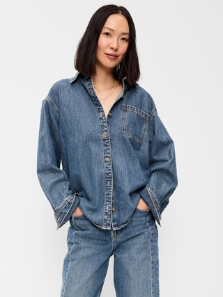 Oversized Boyfriend Button-Down Jean Shirt | Old Navy (US)