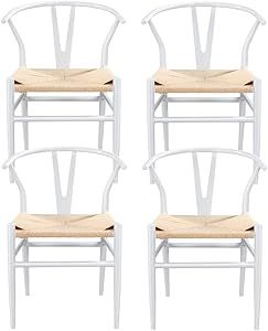 Yaheetech Metal Dining Chair Y-Shaped Set of 4 Weave Arm Chair Mid-Century Dining Room Chairs Bac... | Amazon (US)