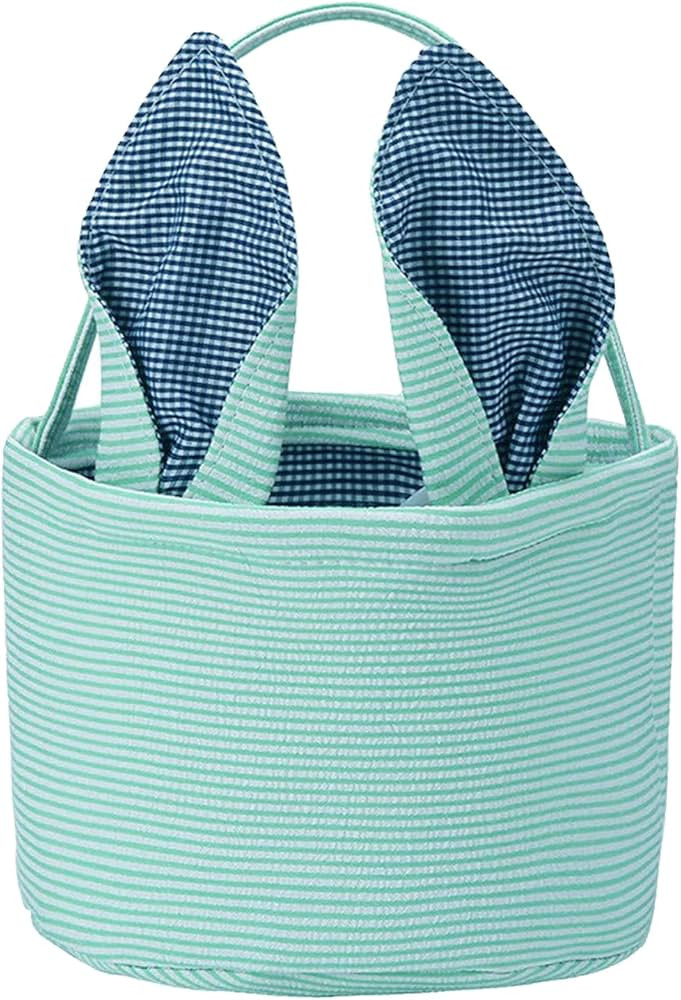 Easter Basket Seersucker Egg Hunt Bunny Baskets for Kids with Cute Rabbit Ears Stripe Storage Gif... | Amazon (US)