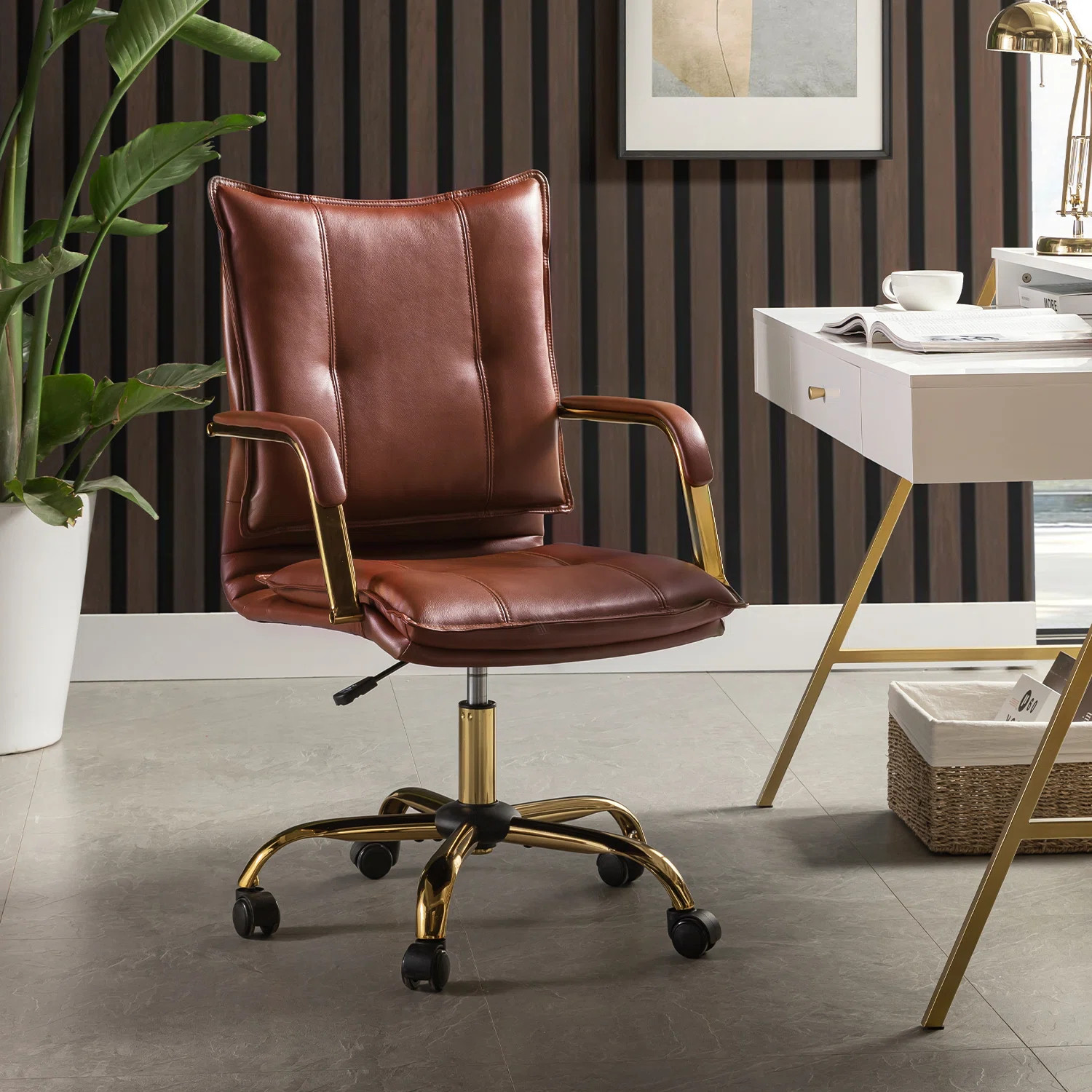 Lundgren Faux Leather Task Chair with Padded Arms | Wayfair North America