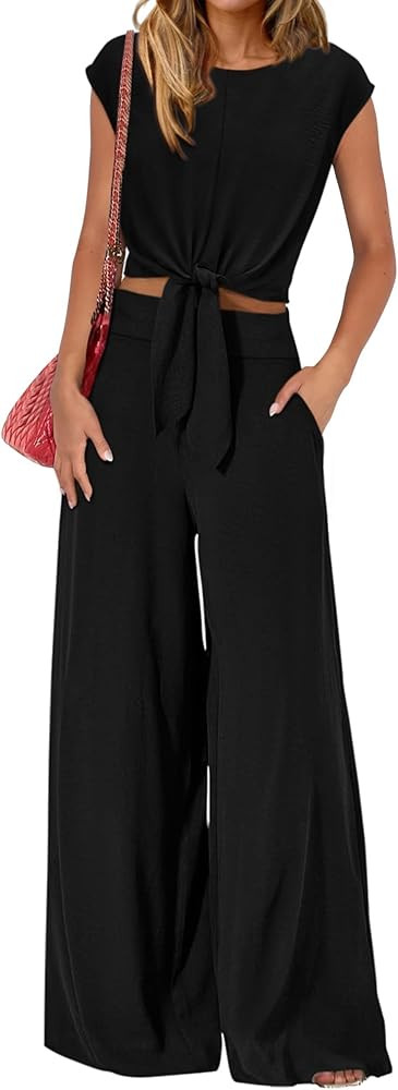 PRETTYGARDEN Women 2 Piece Lounge Sets 2026 Casual Summer Outfits Cap Sleeve Strappy Crop Tops Wi... | Amazon (US)