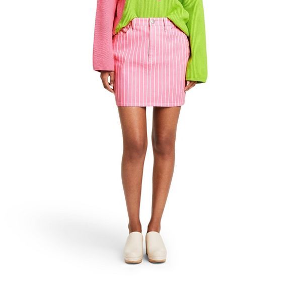 Women's Pinstripe High-Rise Mini Jean Skirt - Victor Glemaud x Target Pink | Target