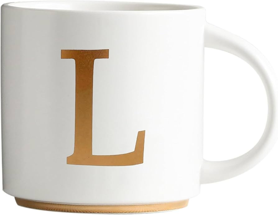 COLLECTIVE HOME - Monogram Ceramic Mugs, 15 oz Golden Initial Coffee Cups, Elegant Alphabet Tea M... | Amazon (US)